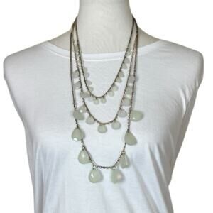 Women’s Necklace Earring Set Multi Strand Teardrop Pale Aquamarine 12/14” Length